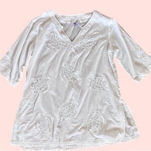 White Turtle Embroidered Women's Cover Up